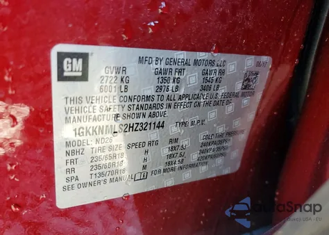 2017 GMC Acadia Slt-1 from USA, damaged, VIN 1GKKNMLS2HZ321144